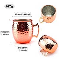 Meilleure vente 2026 sur AMZ : Tasse Moscow Mule 350 ml ou 500 ml en acier inoxydable 18/8, tasse martelée pour bière, cocktail, bar, en cuivre
