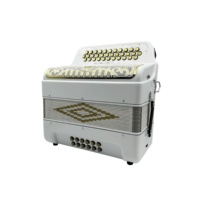 Accordéon diatonique professionnel SEASOUND 34 boutons 12 basses 3 registres Corps blanc brillant Grille dorée Boutons dorés JB3412C Bois