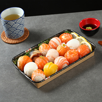 Plateau à sushi jetable en papier kraft robuste Samma SM7-1109 avec couvercle PET, boîte carrée pliable pour aliments, vente en gros