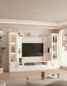 קרם סגנון טלוויזיה קונסולת עץ מוצק אקו-לוח אחסון עם עיצוב משולב יחידה רב-תכליתית - Product Image 4