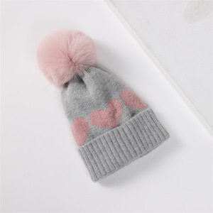 K2038 Fashion Winter <b>Hat</b> and Scarf for Kids Dobby Style Solid Color Knitted Caps with Ring Pompoms Warm Beanies for <b>Girls</b> - Product Image 3