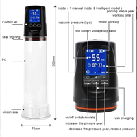 Seksfun USB-Aufladbare LCD Penispumpe 100% Wasserdicht Nicht-Geschmierte Penis-Dehnungstrainer Masturbations-Übungsgerät für Männer