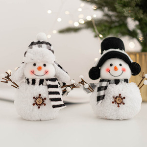 Snowman Plush Christmas Ornament 5.91inch Mini Black White Stripe Scarf Snowman <b>Doll</b> Tabletop Xmas Decor Gift - Product Image 2