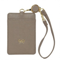 [Gisele] Étui porte-cartes et porte-billets rétractable double face en cuir pour femme avec sangle à nœud, porte-carte d'identité, fabriqué en Chine