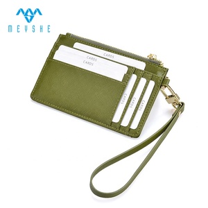 MEYSHE precio de fábrica verde cuero genuino cremallera moneda mujer tarjetero cartera con correa de muñeca RFID bloqueo multifunción - Product Image 2