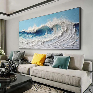 Cuadro de Lienzo Hecho a Mano, Moderno, Grande, con Ondas del Océano en Azul y Blanco, Arte Abstracto en 3D con Textura, Paisaje Marino Decorativo, Pintura al Óleo - Product Image 3