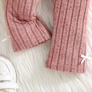 ชุดเสื้อผ้าเด็กผู้หญิง 2 ชิ้น ผ้าโพลีเอสเตอร์ผสมสแปนเด็กซ์ ระบายอากาศได้ดี สไตล์ลำลองสำหรับฤดูใบไม้ร่วง  เสื้อแขนยาวผูกโบว์สวยงาม ดีไซน์เรียบง่าย - Product Image 6