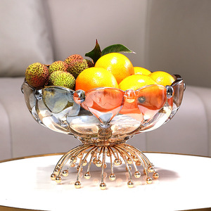 Plateau à fruits en verre cristal doré, plateau à bonbons créatif sur pied haut pour la décoration de la table basse du salon - Product Image 1