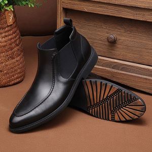 Fashionable Trendy Retro Comfortable Ankle Length Short Boots Made Genuine Leather Soft Rubber Soles <b>Flat</b> Lightweight Mens Ankle - Product Image 4