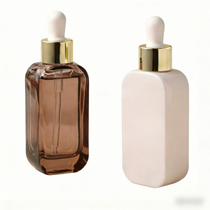 Luxury <b>50ml</b> Square Glass Dropper <b>Bottle</b> with Golden Cap Hot Stamped for Cosmetic Essential Oil Packaging/ - Product Image 1