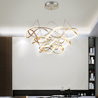 Lampe Led suspendue dorée au design moderne, luminaire décoratif d'intérieur, intensité d'éclairage réglable, idéal pour un salon