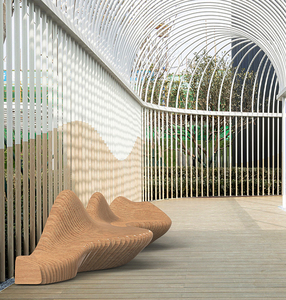 Y677-Silla de Arte de Banco público grande de aire en lonchas de madera para centro comercial de hotel o área de jardín - Product Image 4