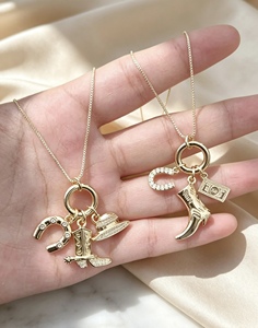 18K Gold Plated Cowboy Charm Pendant Necklace Micro Pave CZ Horseshoe Boot Hat <b>Chain</b> Jewelry for Women Charm Necklace - Product Image 3