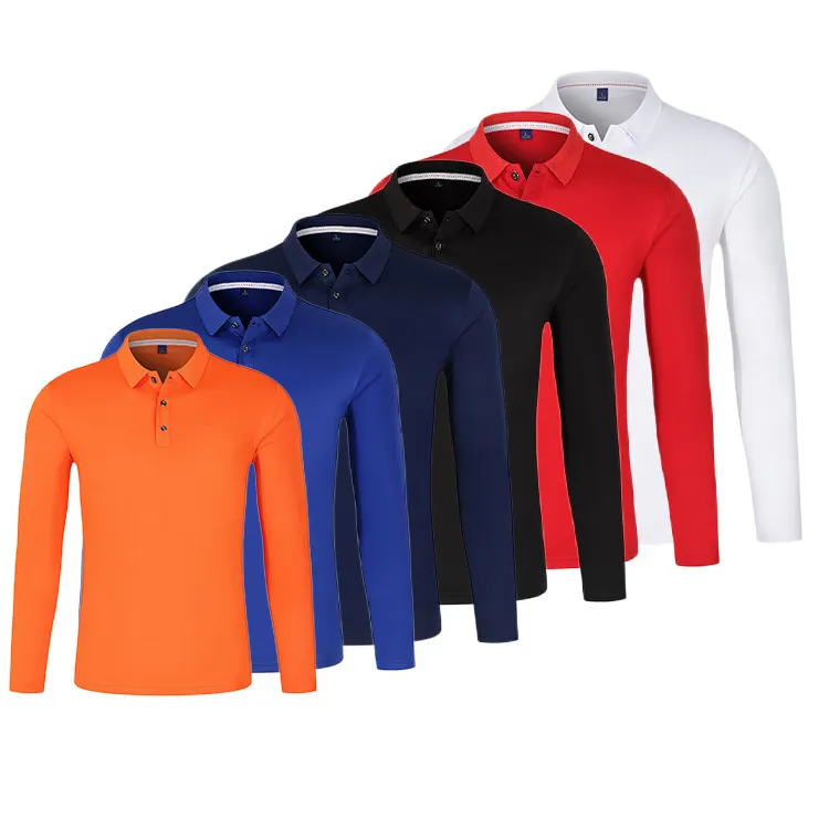 customize lapel long sleeve polo shirt general spring navy blue casual plain polo shirts spot solid color