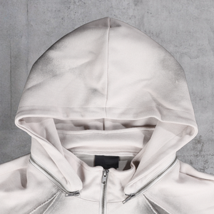 Vente en gros de sweat-shirts à capuche unisexes surdimensionnés en molleton français 100% coton, délavés à l'acide, vintage, avec fermeture éclair - Product Image 4