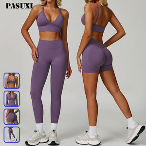 طقم ملابس رياضية مخصصة للنساء من PASUXI بنطال ضيق لليوجا مثير سريع الجفاف وحمالة صدر بنمط صلب للصالة الرياضية الخارجية - Product Image 1