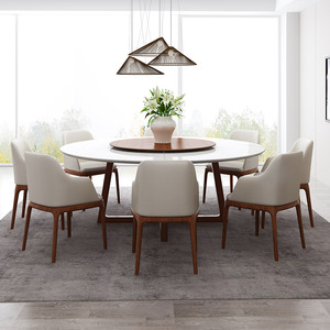Mesa de Comedor Redonda de Mármol Nórdico para 8 Personas, Mesa de Comedor Redonda Giratoria de Madera Maciza Blanca - Product Image 3