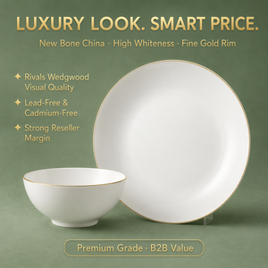 Service de table élégant en porcelaine fine de Chine nouvelle génération, 18 pièces, avec bordure en or véritable, motif lotus festonné, idéal pour les mariages et les dîners raffinés - Product Image 4