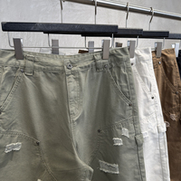 Celana Pendek Cargo Pria Musim Panas Model Amerika Terbaru, Longgar, Berlubang, Vintage, Distressed, Kaki Lurus, OEM Custom