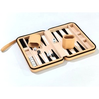 Jeu de backgammon de voyage de luxe 9 pouces, ensemble compact portable avec plateau incrusté en feutre et fermeture éclair en cuir rouge