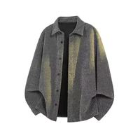Chemise à manches longues texturée en chenille pour homme, style tweed, cardigan en tricot, col à revers américain, veste décontractée pour homme
