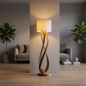 Lámpara de Pie Moderna de Madera con Base Curva y Redonda, Decoración para el Hogar - Product Image 3