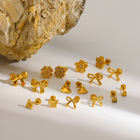 Boucles d'oreilles minimalistes en acier inoxydable plaqué or 18 carats avec strass, style luxe léger, polyvalentes, en forme de nœud et de cœur, pour femmes