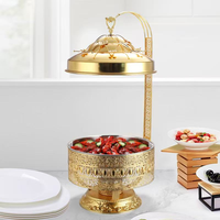 Plat de service de luxe durable en acier inoxydable 8L de qualité alimentaire, doré, avec couvercle articulé, chauffe-plat pour buffet, restaurant et banquet