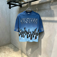 Camiseta de Manga Corta con Estampado Gráfico Personalizado con Pedrería, Impresión Digital DTG, 100% Algodón, Estilo Urbano Vintage, Camiseta de Verano para Hombre