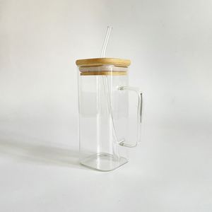 Tazas de Vidrio Cuadradas de 13.5oz con Logotipo Personalizado, Resistentes al Calor y Sublimables, para Té/Café, con Tapa de Bambú y Pajita, Aptas para Lavavajillas - Product Image 3