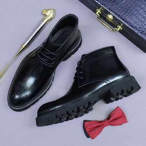 Bottes d'hiver pour hommes, augmentant la taille de 4 cm, imperméables, style britannique, bout rond, semelle épaisse, lacets, antidérapantes pour hommes - Product Image 5