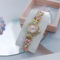 Jam Tangan Gelang Bunga Dial Kecil untuk Wanita Versi Kristal Korea Jam Tangan Kuarsa Bulat Modis Sederhana Jam Tangan Wanita