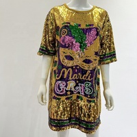 Fábrica al por mayor Dropshipping Fat Tuesday señora vestidos de fiesta Mardi Gras lentejuelas Jersey cintura Natural tejido gasa