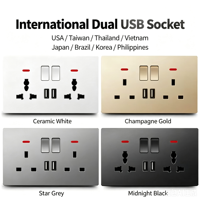 Prise murale universelle anti-choc 13A 250V avec ports USB-A/Type-C, indice IP21, pour usage commercial, commande en gros