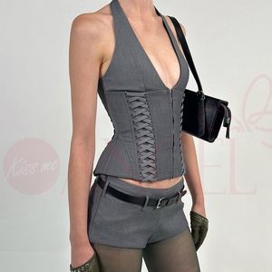 เสื้อกล้ามรัดรูปทรงคอวีลึกแบบซิป ดีไซน์รัดเอวทรงก้างปลา สไตล์สาวเซ็กซี่สุดฮอต - Product Image 6