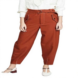 Pantalon décontracté taille mi-haute pour femme, en toile écologique 100 % coton, coupe droite, devant plat, lavage enzymatique, style été, longueur intégrale - Product Image 1