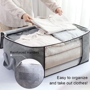 <b>Foldable</b> Non Woven Closet Organizers Storage Bag Large Storage <b>Boxes</b> for Comforters, Blankets, Clear windows - Product Image 4
