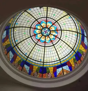 彩色椭圆形玻璃天窗装饰彩色玻璃圆顶钢化玻璃铅铝圆顶