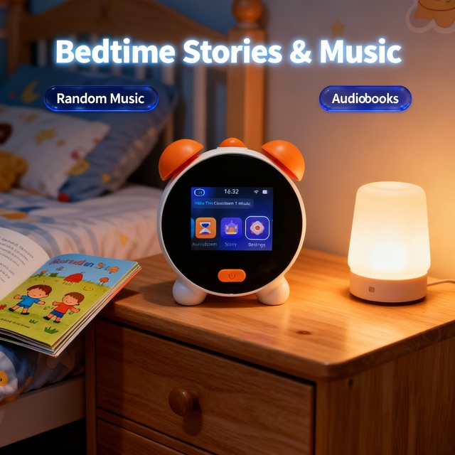 AI Intelligent Kids Alarm Clock Plastic Material Multifunctional Voice Interaction Learning Machine with Story & Music Player