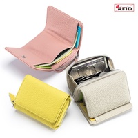 Dompet Mini RFID Lipat Tiga Wanita Kulit Asli Pendek Gaya Jepang Dompet Koin Multifungsi Kapasitas Besar dengan Ritsleting