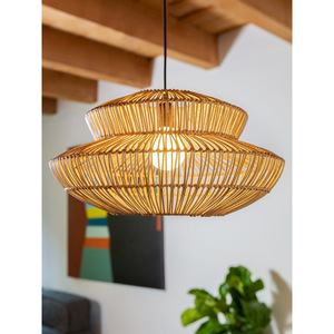 Lustre en rotin de style japonais E27, luminaire suspendu rond à tête unique pour restaurants, salons de thé, maisons d'hôtes zen, hôtels - Product Image 1