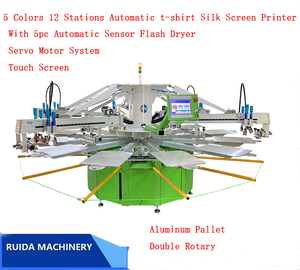 Imprimante textile automatique à plat haute performance à 5 têtes d'impression, 5 couleurs, 12 stations pour t-shirts - Product Image 1