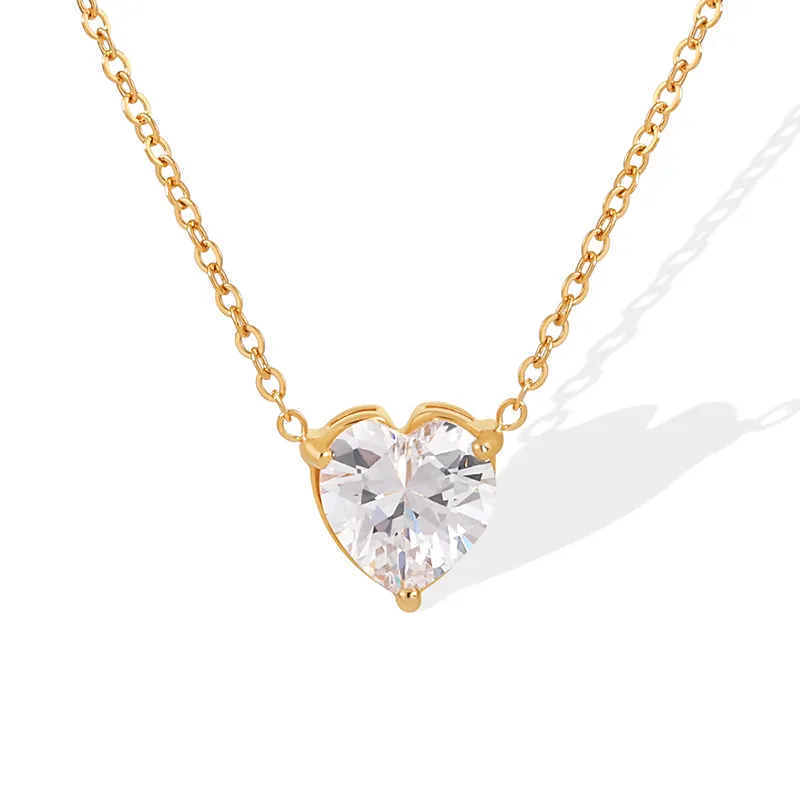 Dainty Gold Cz Diamanten Ketting Voor Vrouwen Niet-Aanslag Vergulde Hartvorm Kubische Zirkonia Kristallen Diamanten Ketting Sieraden