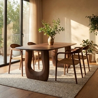 Table à manger moderne en bois massif, pieds courbés artistiques, fabrication artisanale, imperméable, écologique, forme rectangulaire, utilisation à domicile ou en appartement