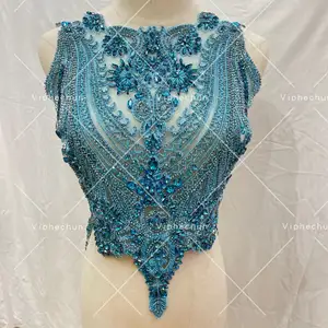 HC-45410 Hechun Groothandel Blue Kralen Nieuwe Ontwerp Strass Applique Voor Jurk