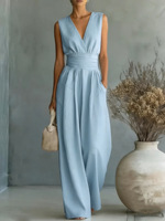 Nouvelle combinaison élégante sans manches à taille cintrée et col en V pour femme, collection Printemps-Été 2026, style européen et américain