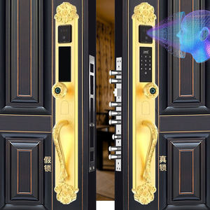 गोल्डन डीलक्स डबल डोर ऑटोमैटिक फेस रिकग्निशन मोबाइल फोन रिमोट कंट्रोल फिंगरप्रिंट कॉम्बिनेशन इलेक्ट्रॉनिक लॉक - Product Image 1