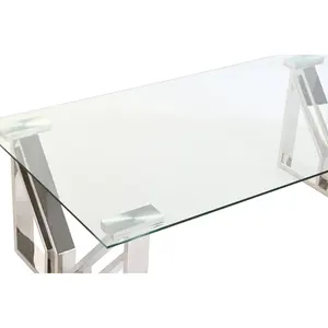 Steel and <b>Glass</b> <b>Coffee</b> <b>Table</b> 130x70x45 <b>Chrome</b> Finish - Product Image 3