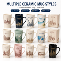 Coffret Cadeau Mug de Voyage Personnalisé avec Logo, Motif Vintage Art Lignaire Paris, Pont Alexandre III, Dôme des Invalides, en Porcelaine Fine