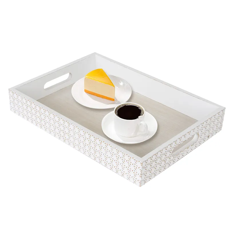 Jin Home-bandejas decorativas para servir comida y desayuno, color blanco, con mango